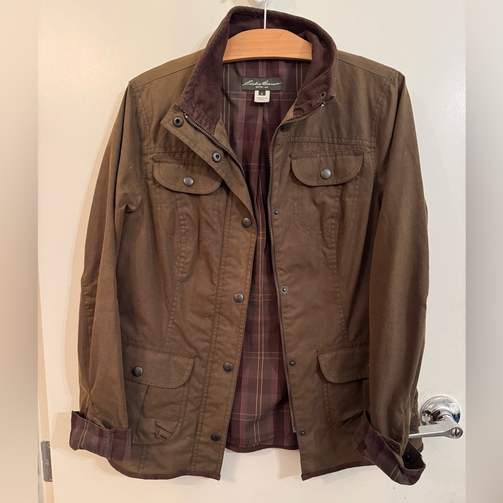 Eddie Bauer women’s waxed cotton chore barn jacket